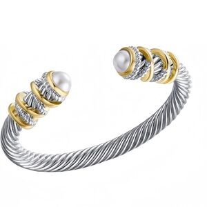 Silver and Gold Twist Bracelet with Pearl Accents